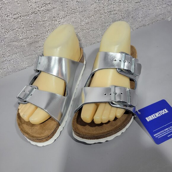 Birkenstock Arizona Soft Womens Size US 5 Silver Finish Birko-Flor Slide Sandal - Picture 10 of 15